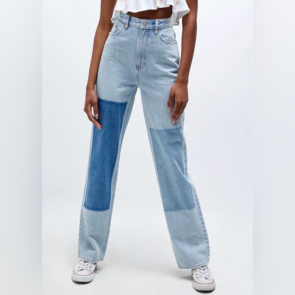 PacSun 90s Boyfriend Jeans Size 27 Light Wash Patchwork High Rise Baggy Denim
